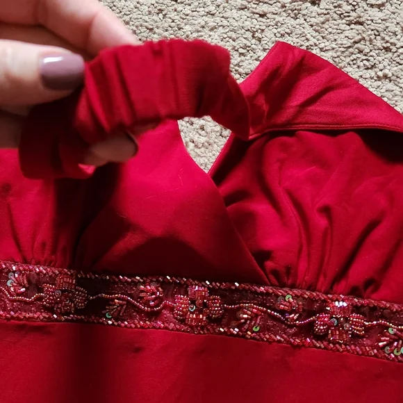 y2k whimsigoth fairy red halter beaded dress fairy flirty formal prom sexy large - Picture 5 of 8